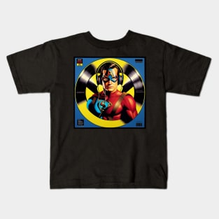 Unleash the Power: Superhero Soundscape Vinyl Record Artwork IV Kids T-Shirt